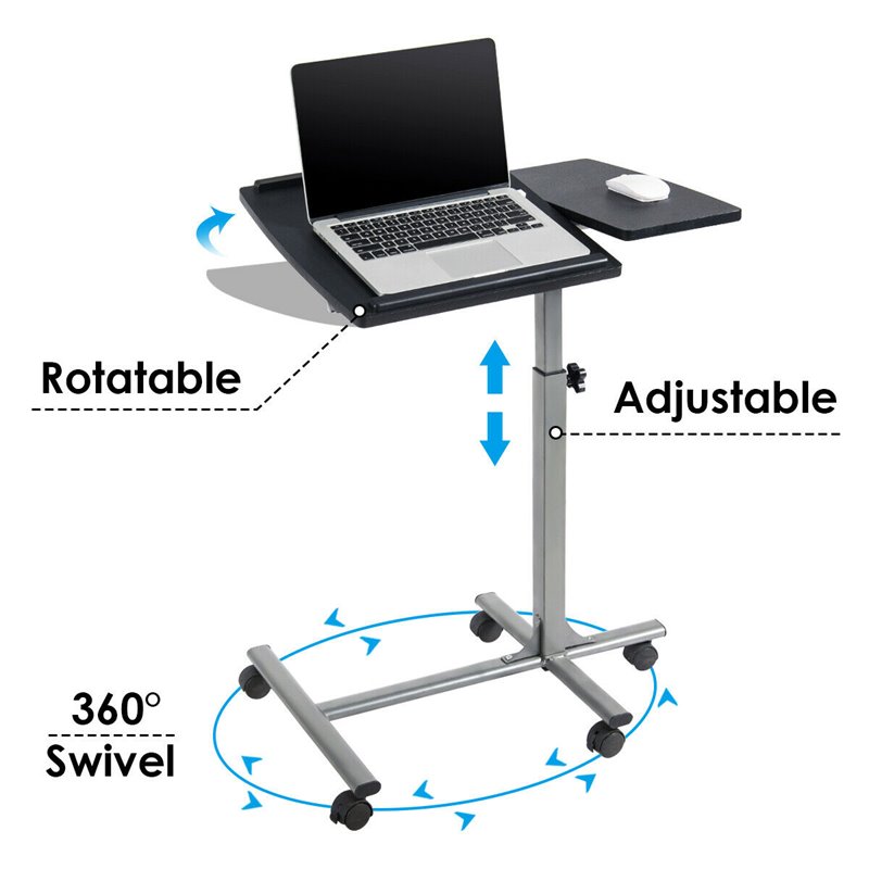 Costway Adjustable Angle & Height Rolling Laptop Desk Stand in Silver/Black