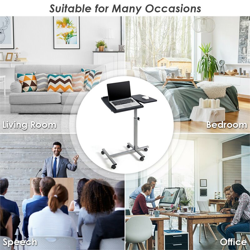 Costway Adjustable Angle & Height Rolling Laptop Desk Stand in Silver/Black