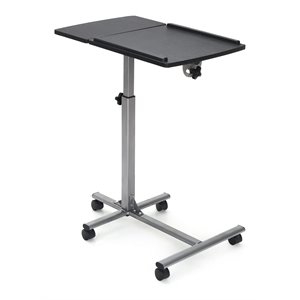costway adjustable angle & height rolling laptop desk stand in silver/black