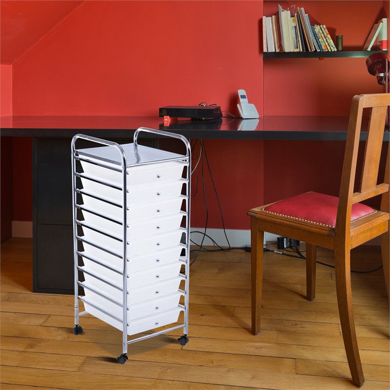 Costway Metal Scrapbook Paper Rolling Storage Cart with 10 Drawer in Clear