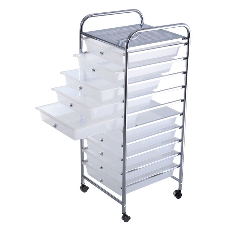 Costway Metal Scrapbook Paper Rolling Storage Cart with 10 Drawer in Clear