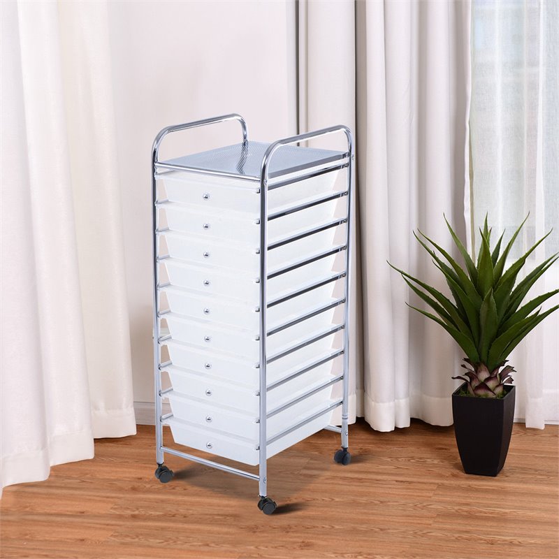 Costway Metal Scrapbook Paper Rolling Storage Cart with 10 Drawer in Clear