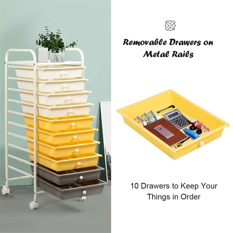 Costway Scrapbook Paper Rolling Storage Cart with 10 Drawer in Multi-Color