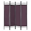 Costway 4 Panel Fabric and Metal Room Divider Privacy Screen in Brown