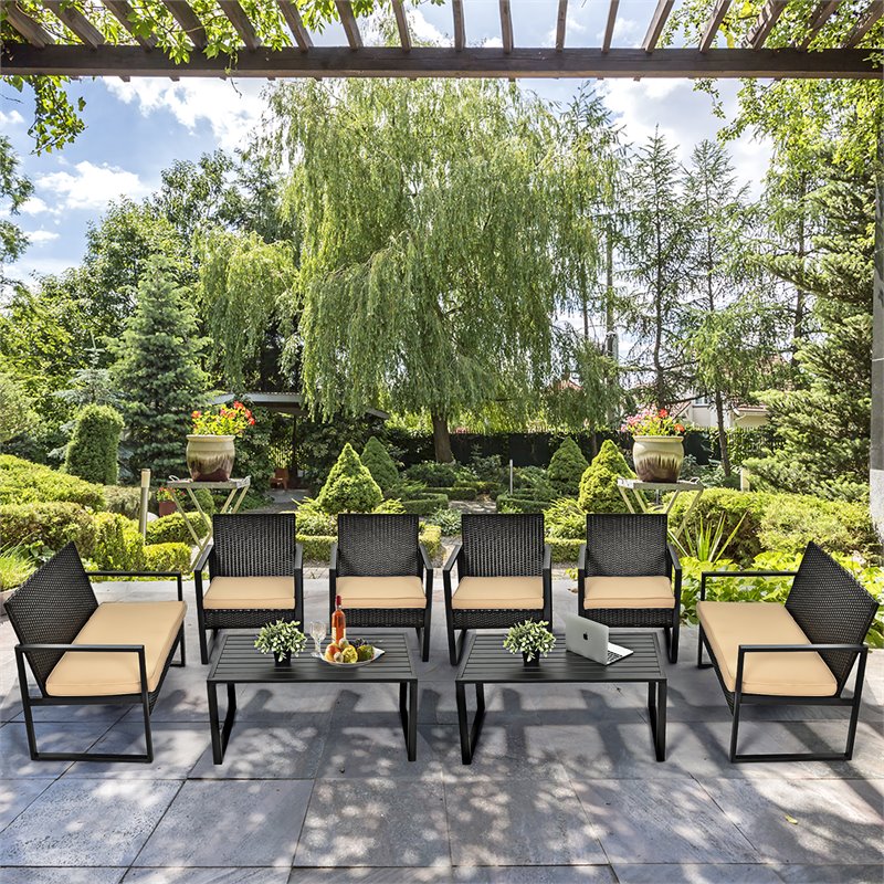 Costway 8 Pieces Rattan Garden Deck Patio Furniture Set with Cushion in Brown