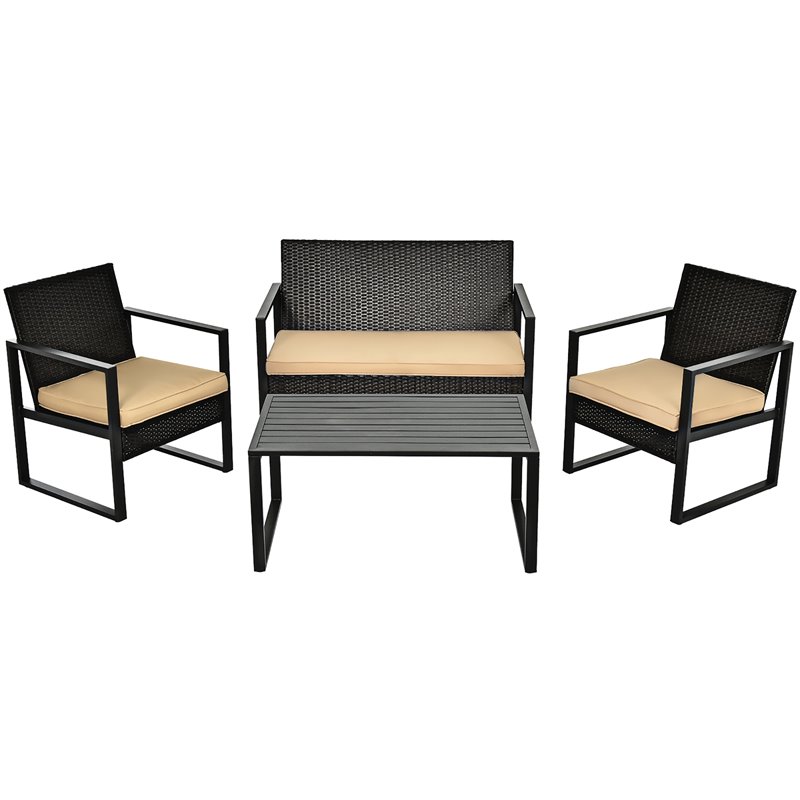 Costway 8 Pieces Rattan Garden Deck Patio Furniture Set with Cushion in Brown