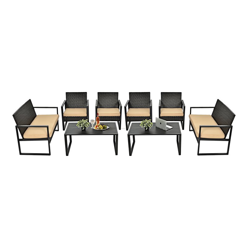 Costway 8 Pieces Rattan Garden Deck Patio Furniture Set with Cushion in Brown