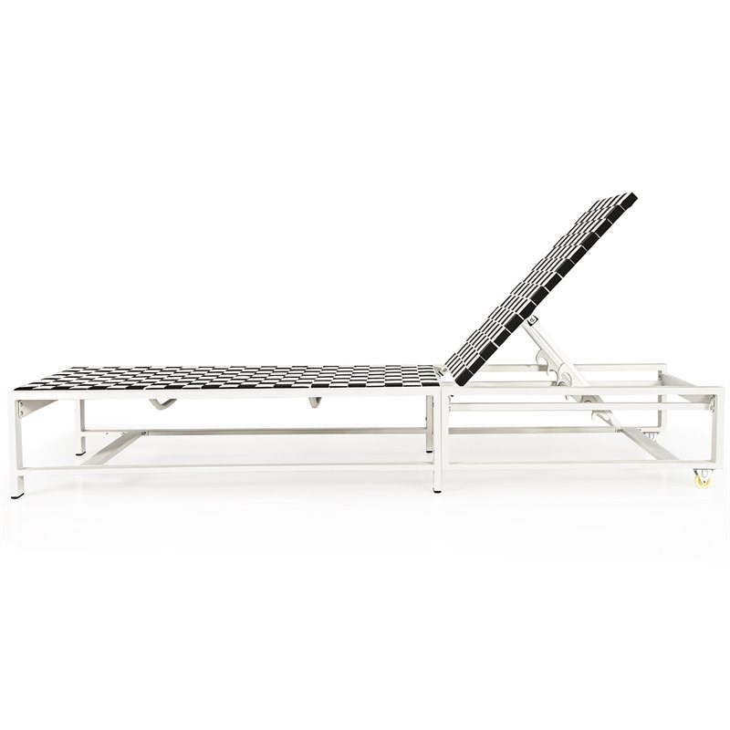 Costway 2 Pieces Metal Patio Lounge Chaise Chair with Wheel in Black/White