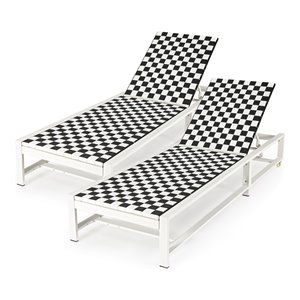 Costway 2 Pieces Metal Patio Lounge Chaise Chair with Wheel in Black/White