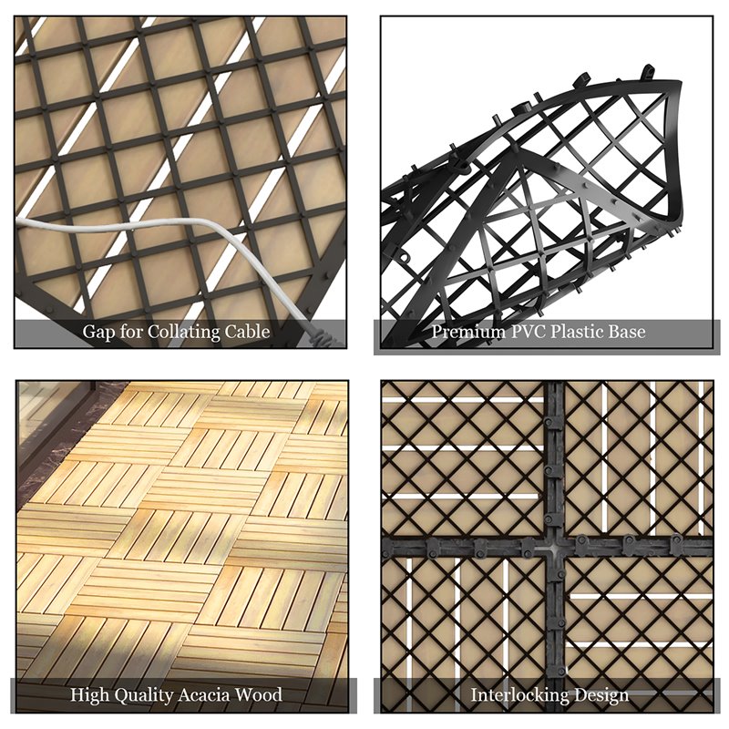 Costway 20 Pieces Stripe Pattern Wood Deck Patio Pavers in Brown