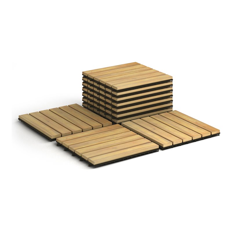 Costway 20 Pieces Stripe Pattern Wood Deck Patio Pavers in Brown