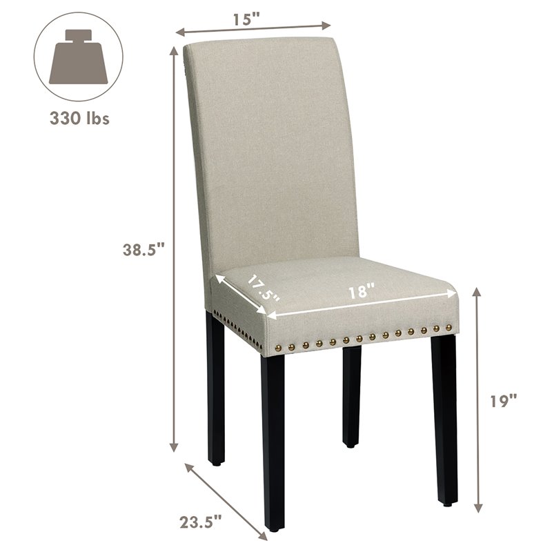 Costway Wood and Fabric Dining Chairs with Nailhead Trim in Beige (Set of 4)
