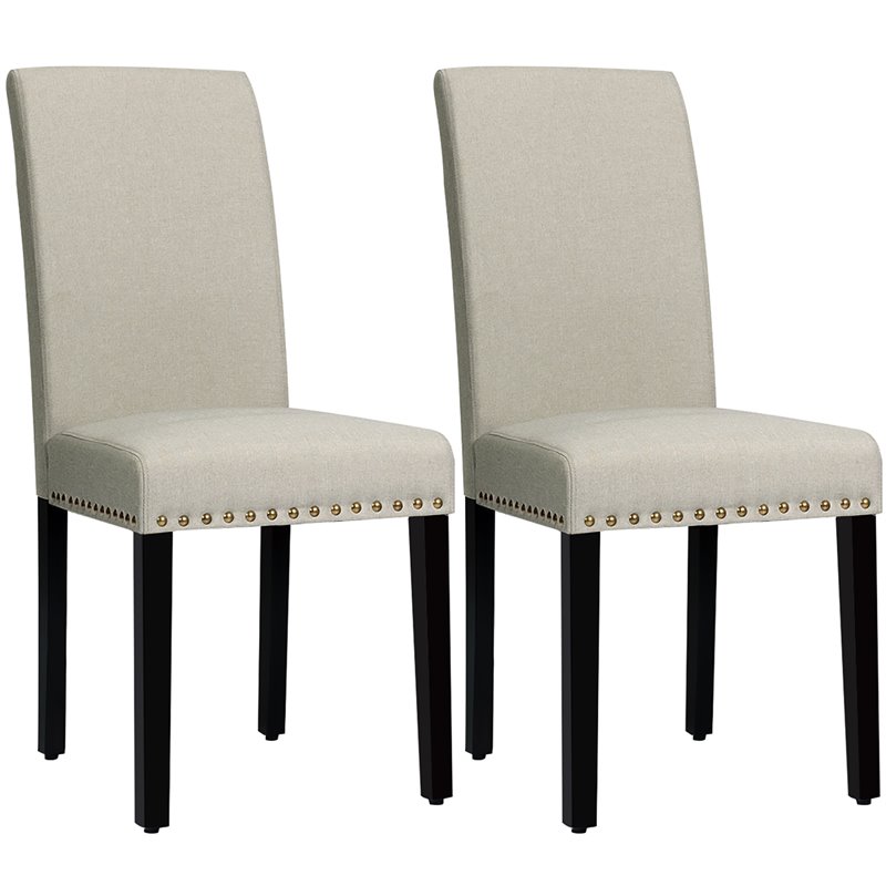 Costway Wood and Fabric Dining Chairs with Nailhead Trim in Beige (Set of 4)