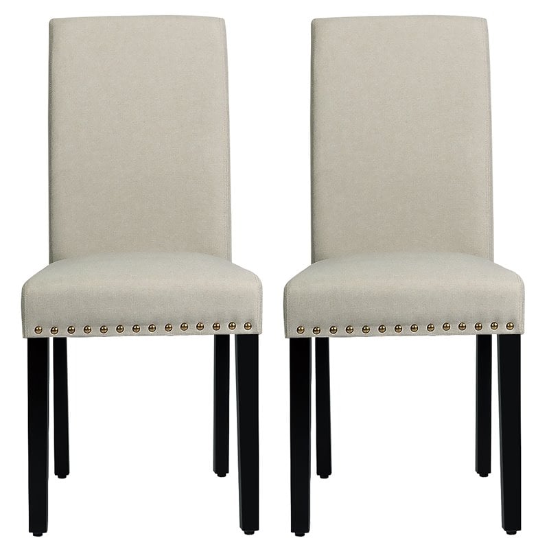 Costway Wood and Fabric Dining Chairs with Nailhead Trim in Beige (Set of 4)