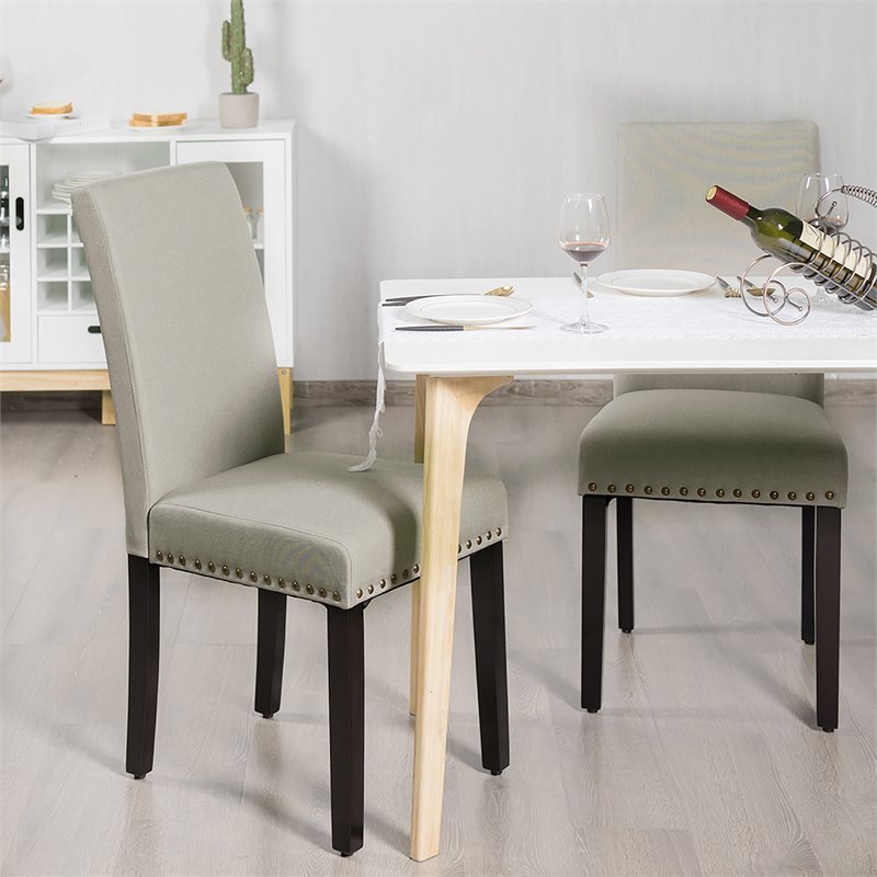 Costway Wood and Fabric Dining Chairs with Nailhead Trim in Beige (Set of 4)