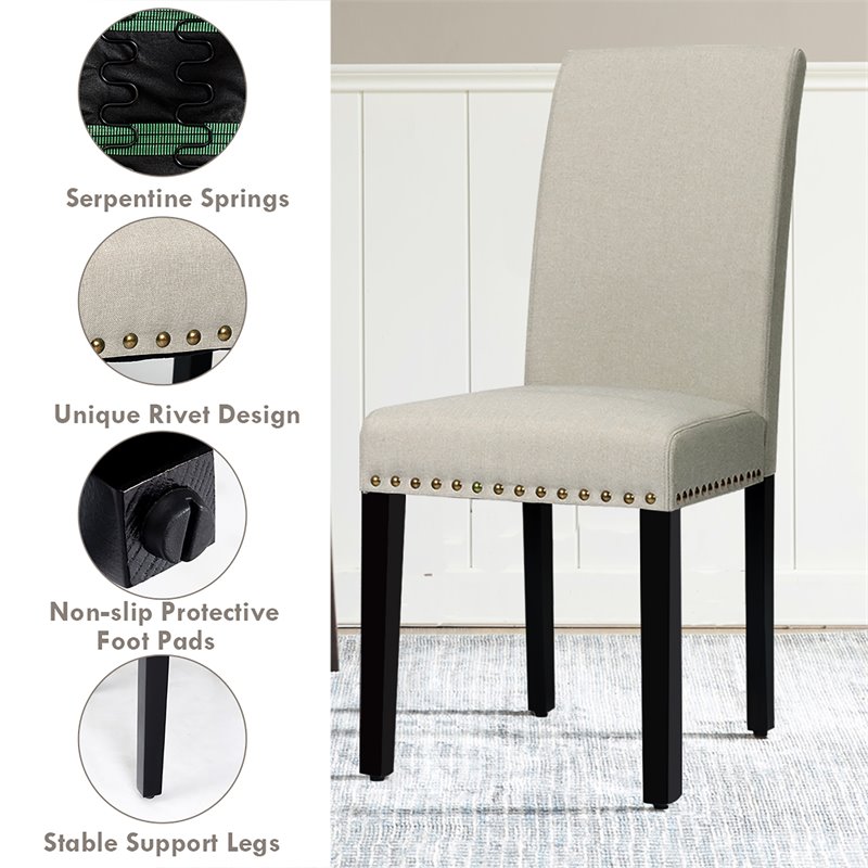 Costway Wood and Fabric Dining Chairs with Nailhead Trim in Beige (Set of 4)