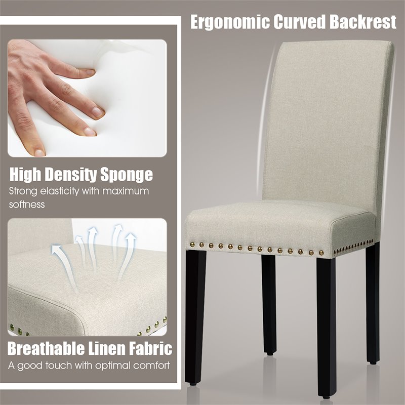 Costway Wood and Fabric Dining Chairs with Nailhead Trim in Beige (Set of 4)