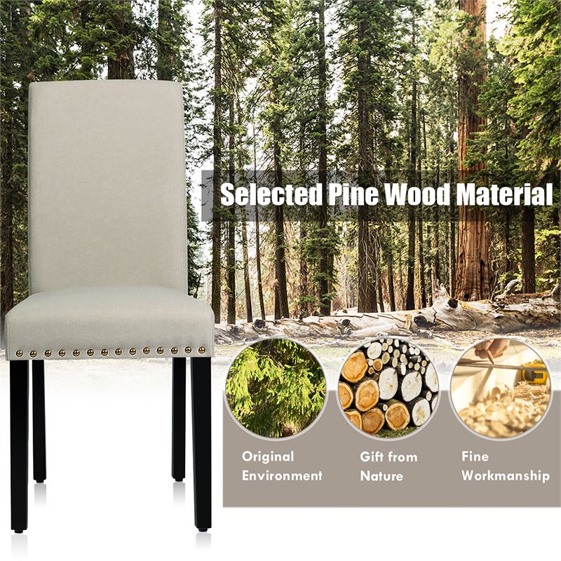 Costway Wood and Fabric Dining Chairs with Nailhead Trim in Beige (Set of 4)