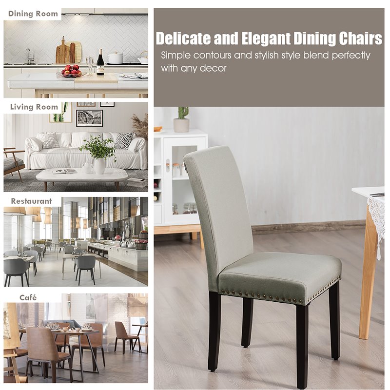 Costway Wood and Fabric Dining Chairs with Nailhead Trim in Beige (Set of 4)