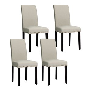 Costway Wood and Fabric Dining Chairs with Nailhead Trim in Beige (Set of 4)