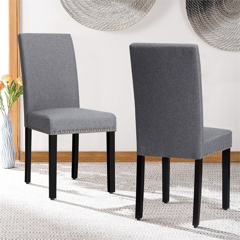 Costway Wood and Fabric Dining Chairs with Nailhead Trim in Gray (Set of 4)