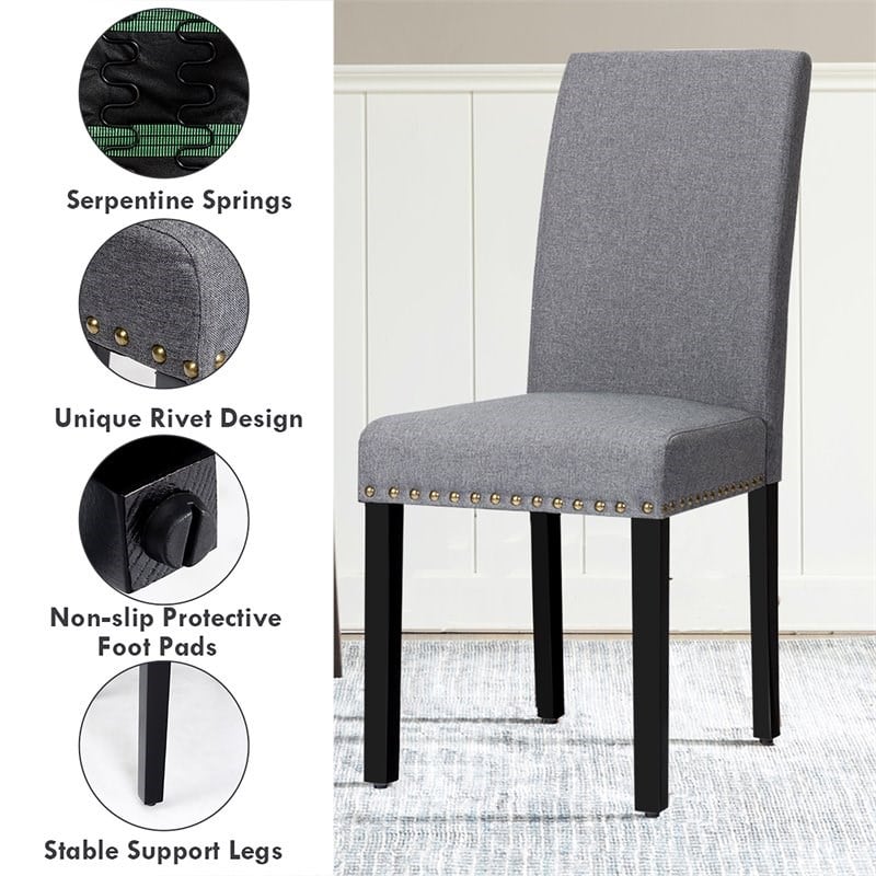 Costway Wood and Fabric Dining Chairs with Nailhead Trim in Gray (Set of 4)