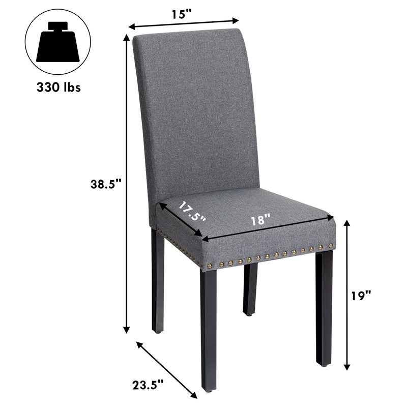 Costway Wood and Fabric Dining Chairs with Nailhead Trim in Gray (Set of 4)