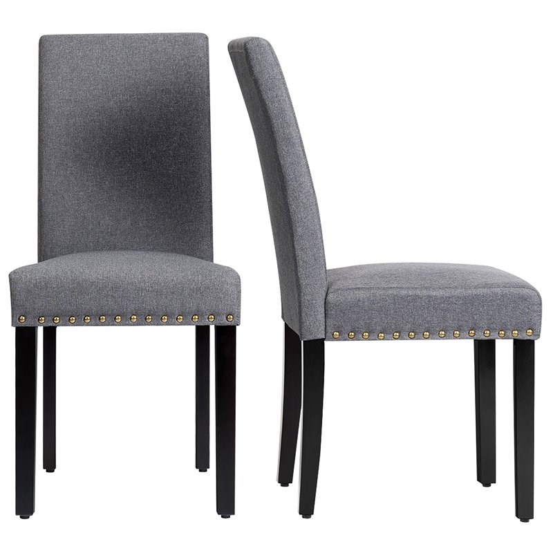 Costway Wood and Fabric Dining Chairs with Nailhead Trim in Gray (Set of 4)