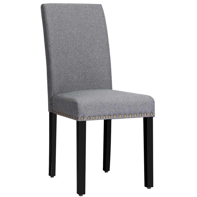 Costway Wood and Fabric Dining Chairs with Nailhead Trim in Gray (Set of 4)