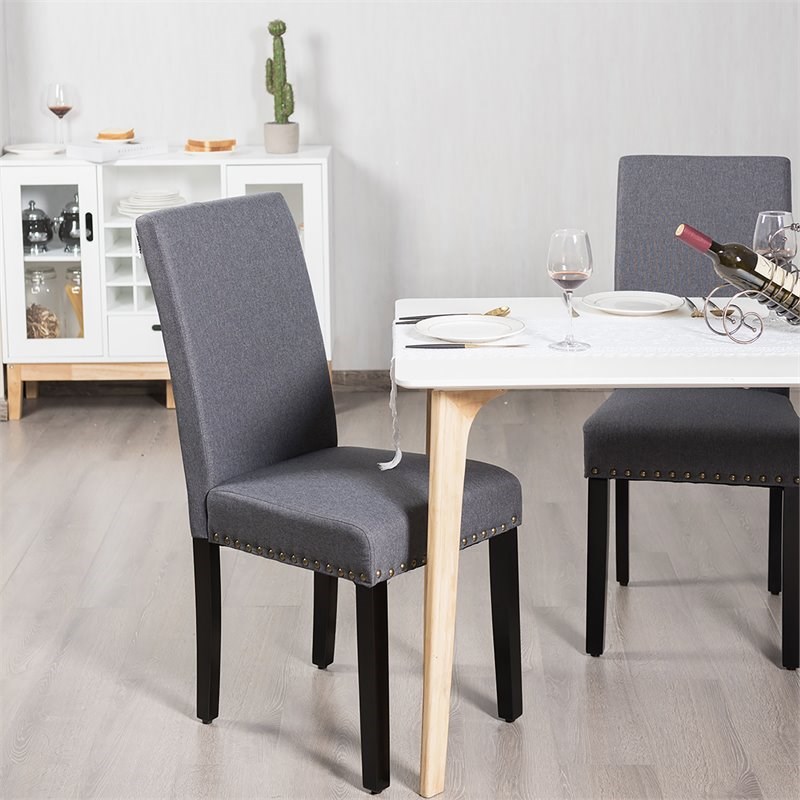 Costway Wood and Fabric Dining Chairs with Nailhead Trim in Gray (Set of 4)