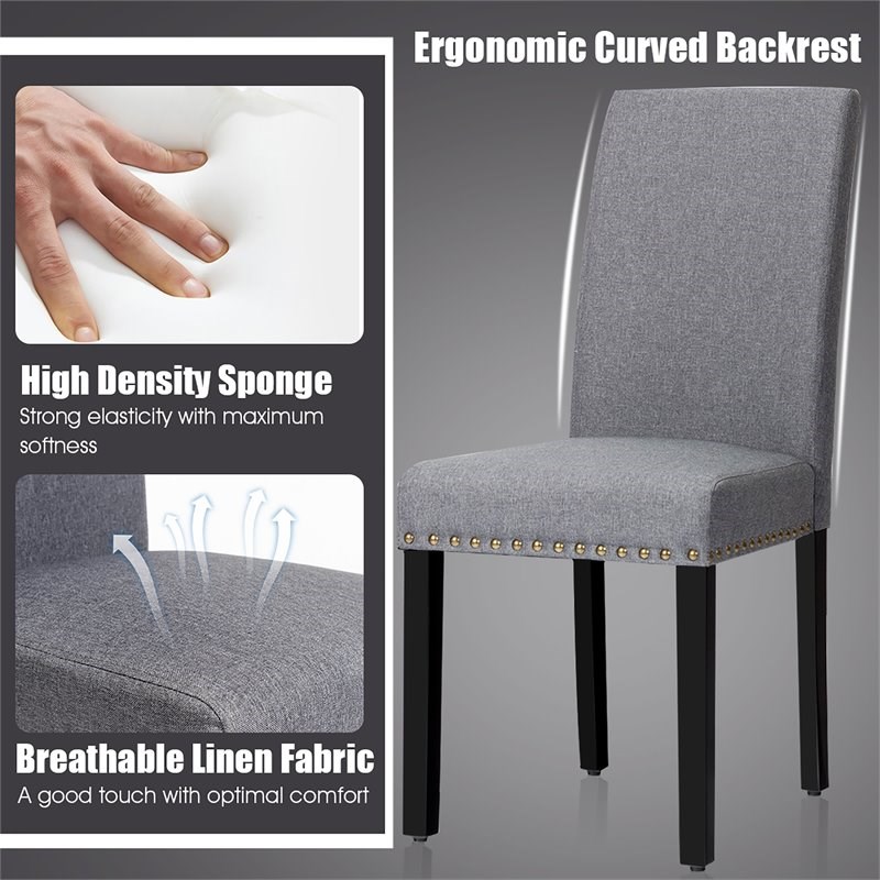 Costway Wood and Fabric Dining Chairs with Nailhead Trim in Gray (Set of 4)
