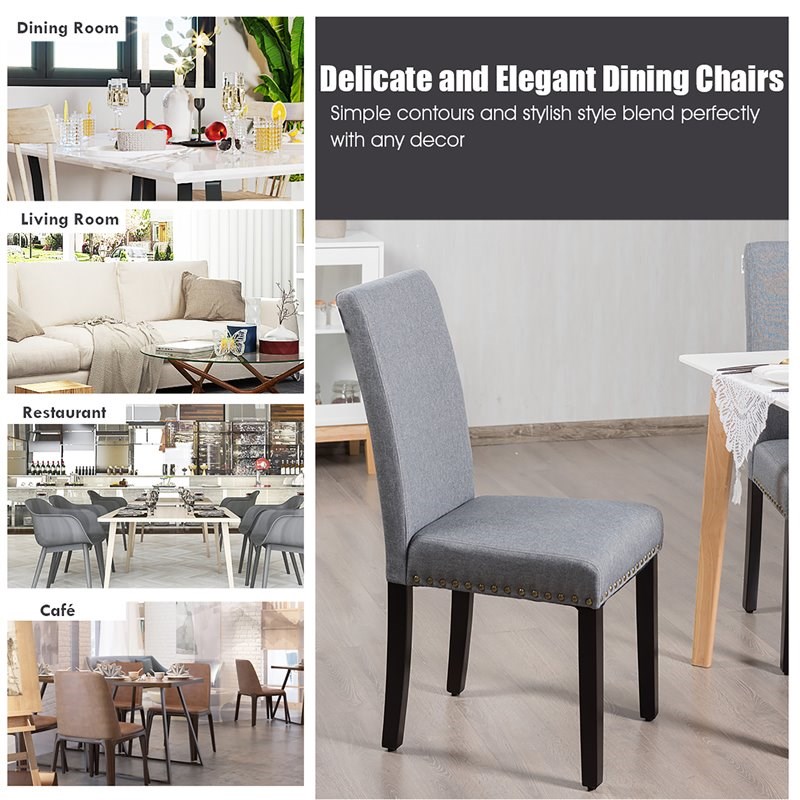 Costway Wood and Fabric Dining Chairs with Nailhead Trim in Gray (Set of 4)