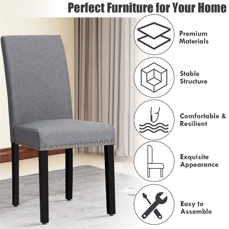 Costway Wood and Fabric Dining Chairs with Nailhead Trim in Gray (Set of 4)