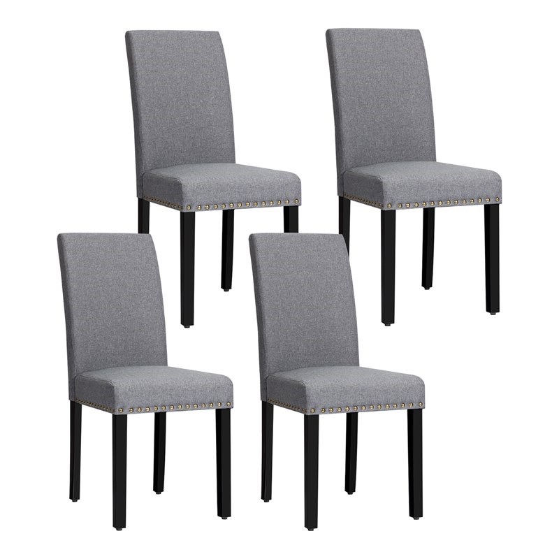 Costway Wood and Fabric Dining Chairs with Nailhead Trim in Gray (Set of 4)