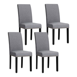 Costway Wood and Fabric Dining Chairs with Nailhead Trim in Gray (Set of 4)