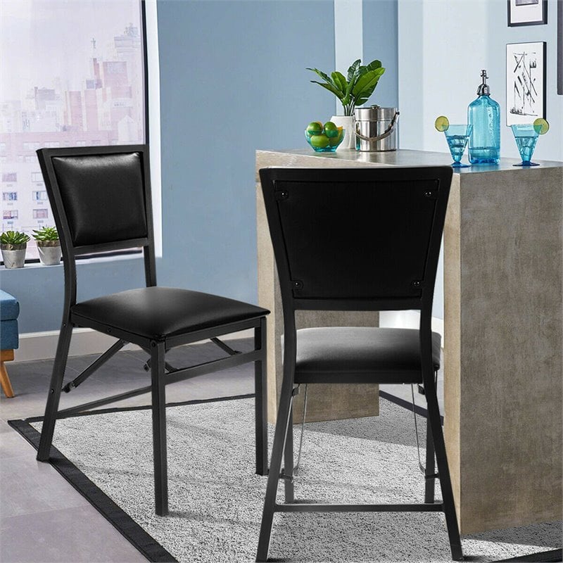 Costway Contemporary PU Leather Folding Chair in Black Finish (Set of 2)