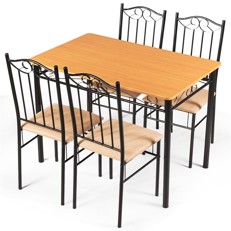 Costway 5 Pieces Wood Dining Set with Table and 4 Chairs in Black