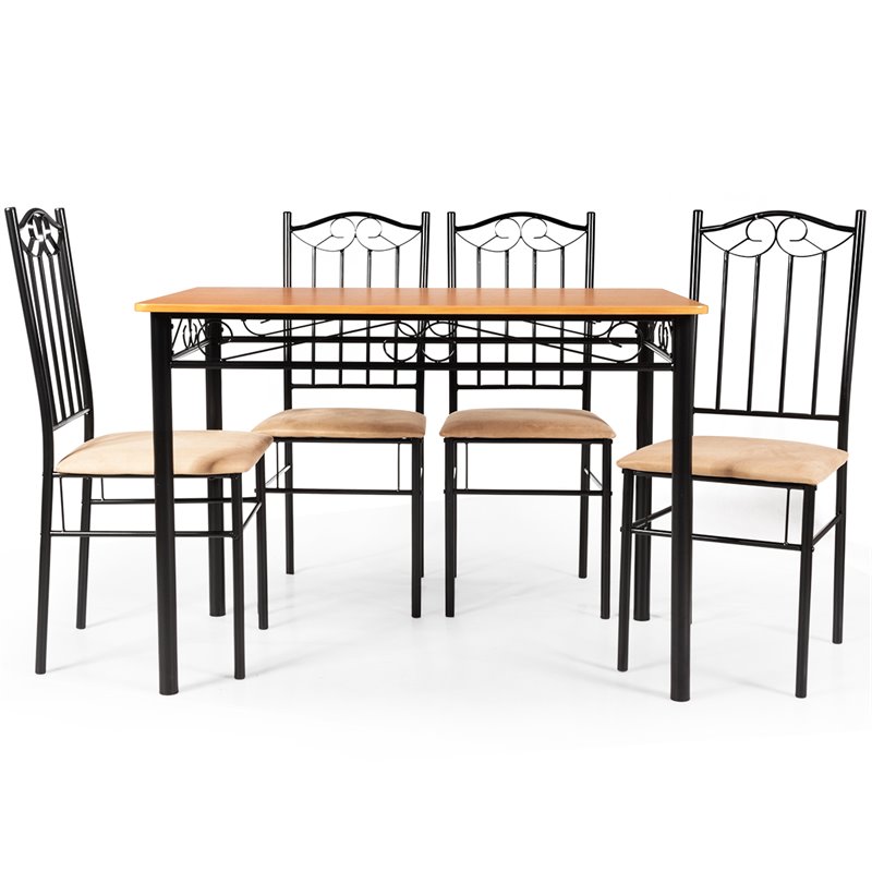Costway 5 Pieces Wood Dining Set with Table and 4 Chairs in Black