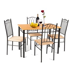 Costway 5 Pieces Wood Dining Set with Table and 4 Chairs in Black