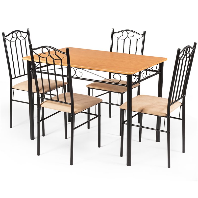 Costway 5 Pieces Wood Dining Set with Table and 4 Chairs New in Black