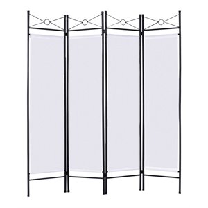costway 4 panel fabric and metal room divider privacy screen in white