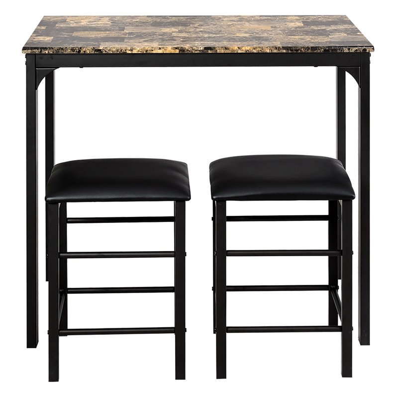 Costway 3 Pieces Wood Counter Height Dining Set with Table and 2 Stools in Brown