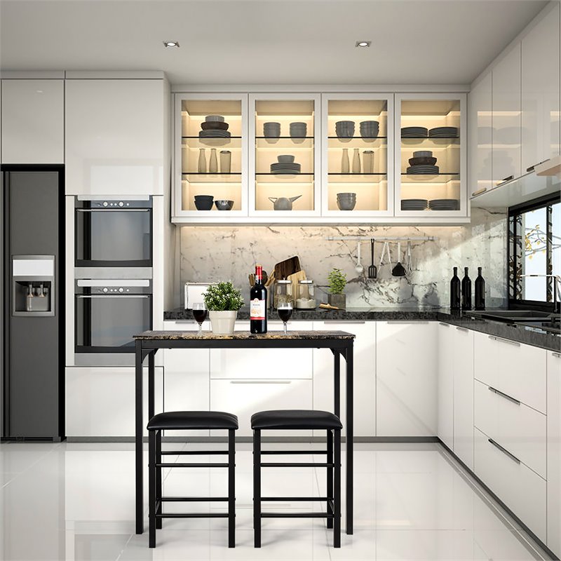 Costway 3 Pieces Wood Counter Height Dining Set with Table and 2 Stools in Brown