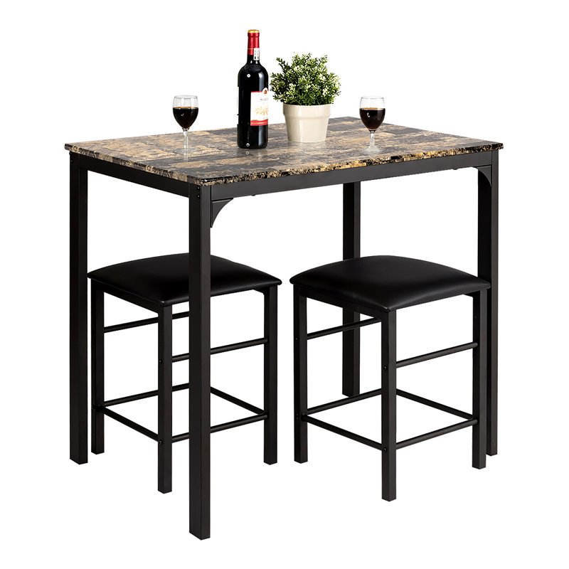 Costway 3 Pieces Wood Counter Height Dining Set with Table and 2 Stools in Brown