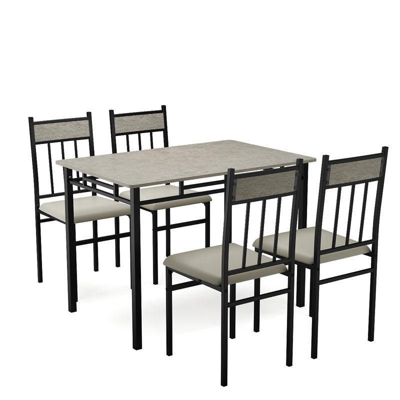Costway 5 Pieces Wood Dining Set with Table and 4 Chairs in Gray
