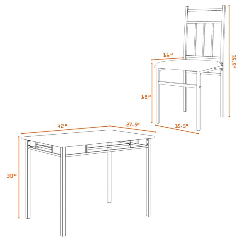Costway 5 Pieces Wood Dining Set with Table and 4 Chairs in Gray