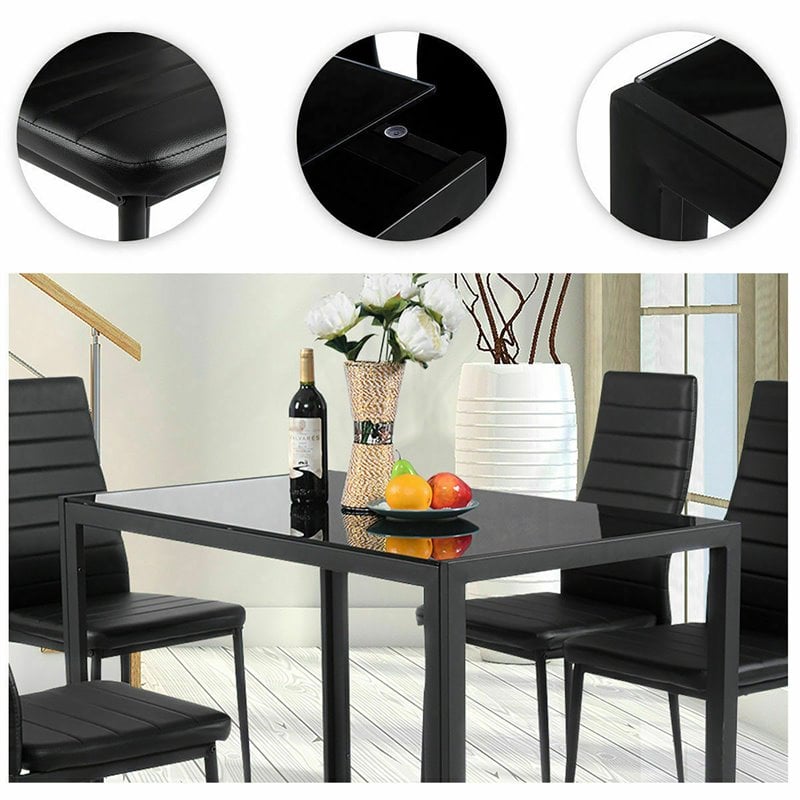 Costway 5 Pieces Metal Dining Set with Table and 4 Chairs in Black