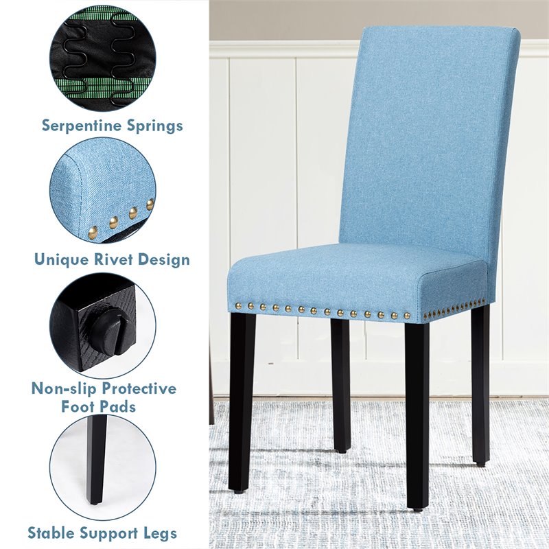 Costway Wood and Fabric Dining Chairs with Nailhead Trim in Blue (Set of 4)