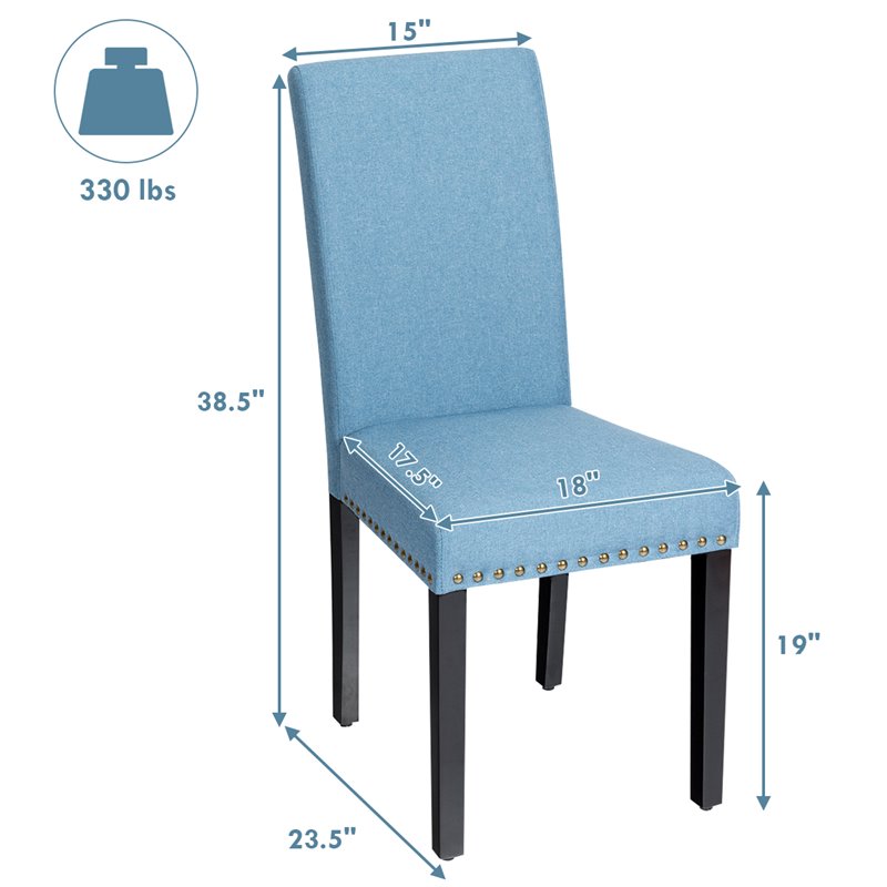Costway Wood and Fabric Dining Chairs with Nailhead Trim in Blue (Set of 4)