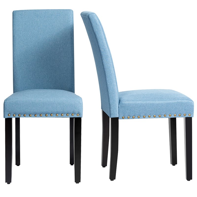 Costway Wood and Fabric Dining Chairs with Nailhead Trim in Blue (Set of 4)